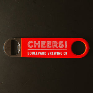 red paddle style bottle opener with "CHEERS! BOULEVARD BREWING CO"