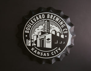 Brewery Logo Bottle Cap Tin Tacker grey background