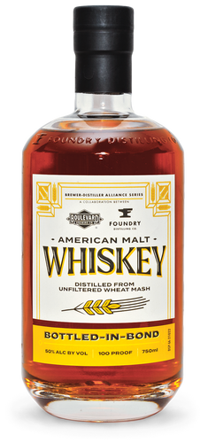 A bottle of Bottled-in-Bond American Malt Whiskey