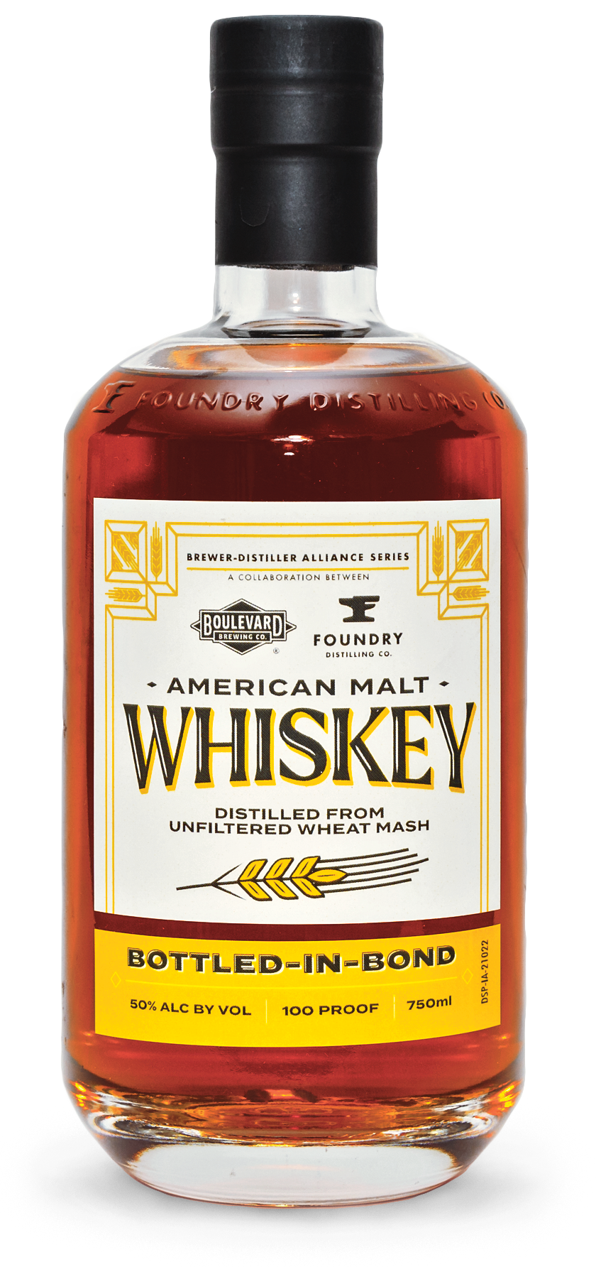 A bottle of Bottled-in-Bond American Malt Whiskey