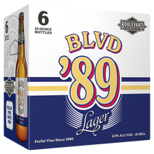 Load image into Gallery viewer, A six-pack of BLVD &#39;89 Lager in bottles.
