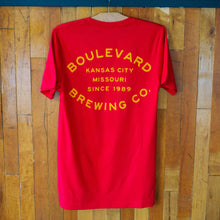 Load image into Gallery viewer, The back of the red barrel stamp tee
