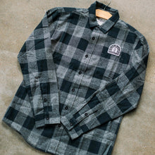 Load image into Gallery viewer, A flat lay of the back and grey check Arch Lagerman Check Button-Up
