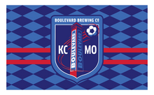 Load image into Gallery viewer, Boulevard Brewing Co logo on a blue patterned background
