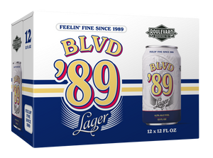 A twelve-pack of BLVD '89 Lager in cans.