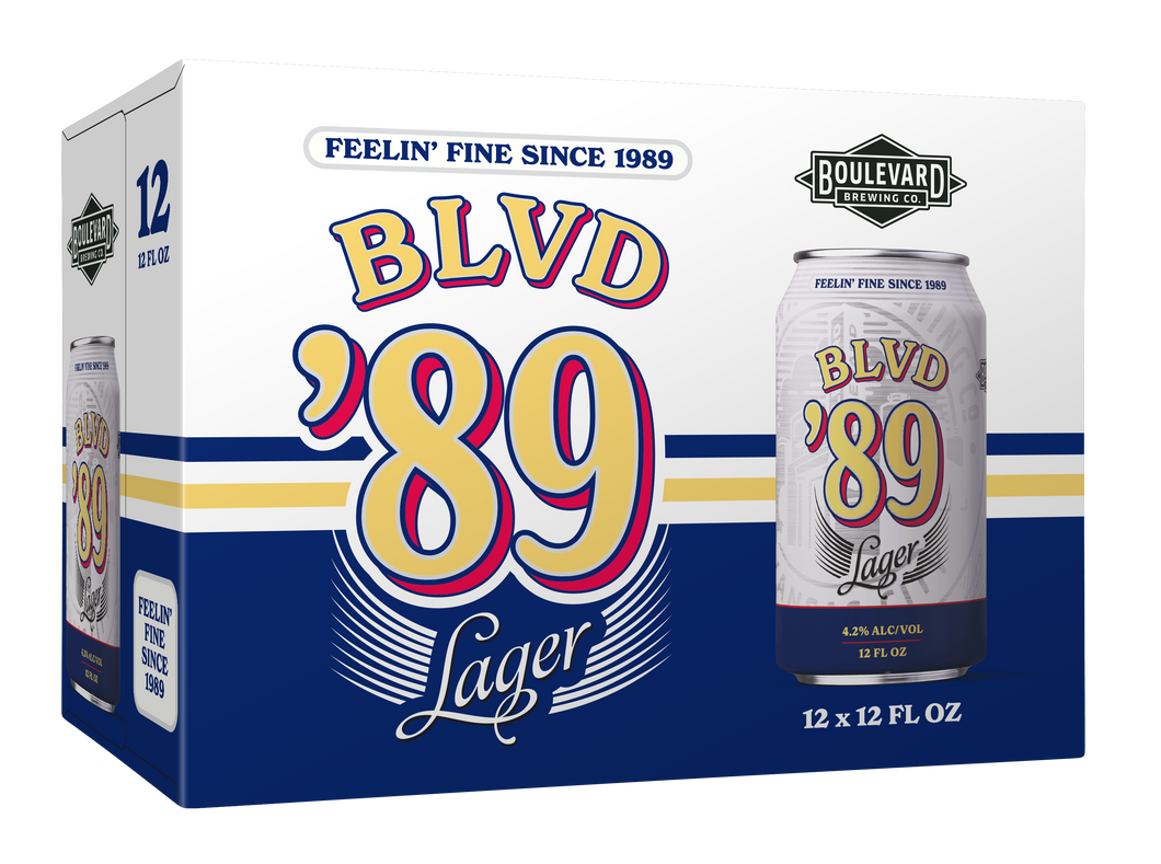 A twelve-pack of BLVD '89 Lager in cans.