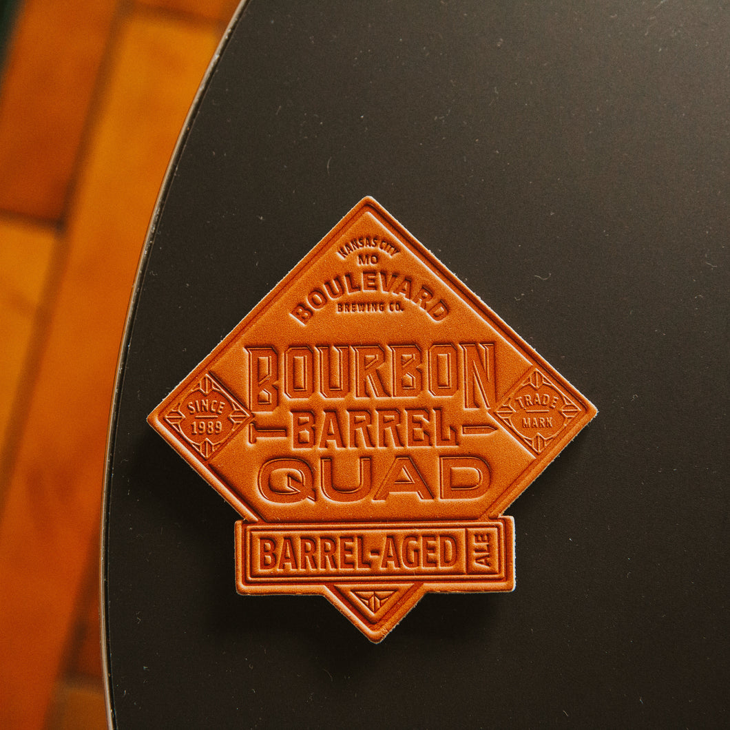 Bourbon Barrel Quad Leather Coaster top