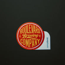 Load image into Gallery viewer, &quot;Boulevard Brewing Company KC MO&quot; red Circle Sticker dark background
